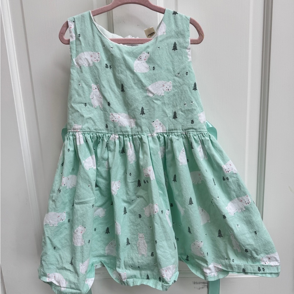 Girls Size 4 Mint Green Polar Bear Print Sleeveless Kids Flare Dress - Picture 1 of 6